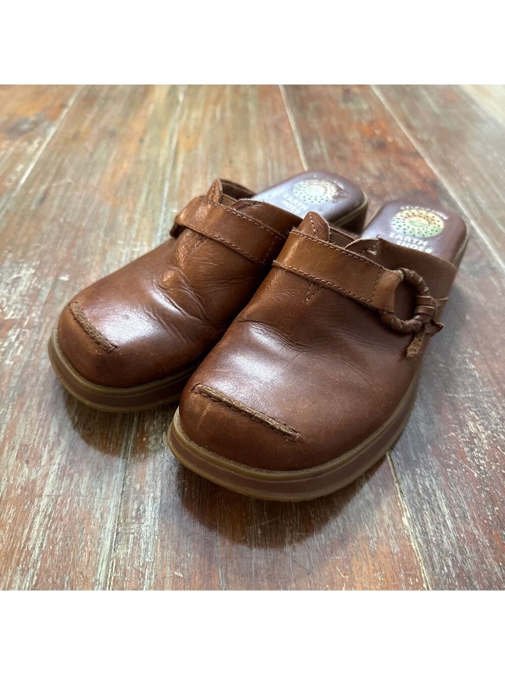 Earth Shoe Brown Leather Clog Mules Size 6 Womens